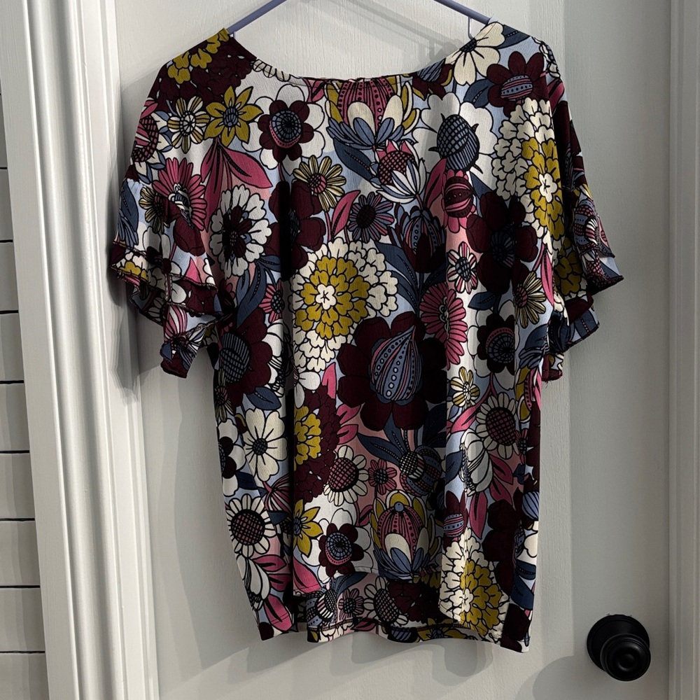 Ann Taylor Factory Floral Blouse - Burgundy, Yellow, White